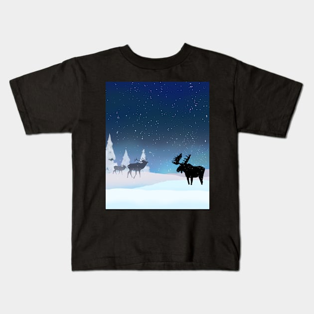 Northern Lights Wapiti and Moose Kids T-Shirt by MelissaJBarrett